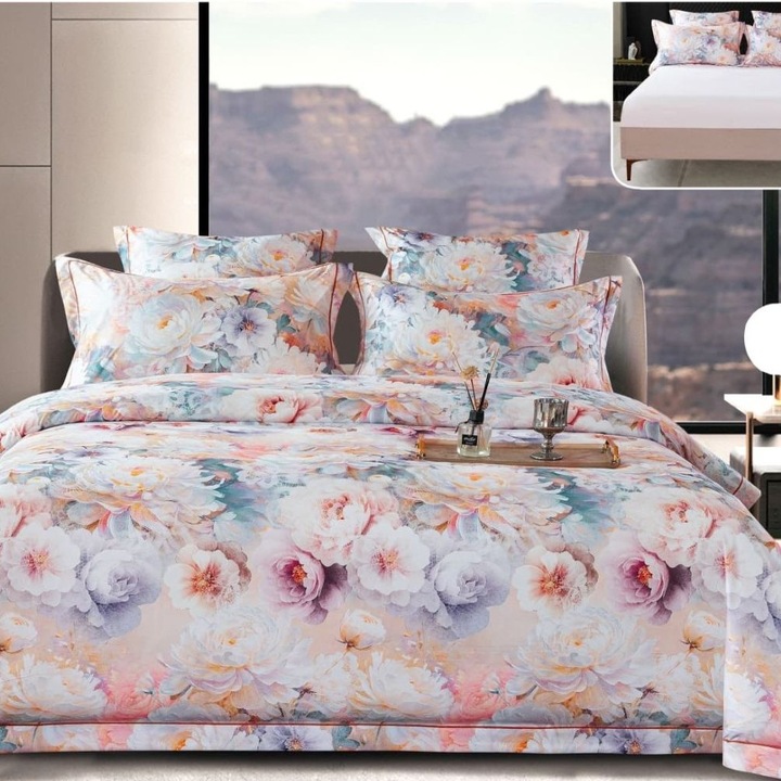 Dupla ágyneműhuzat garnitúra, 6 részes, szatén pamut, 180 x 200 cm, többszínű, Casa de Vis, PSS-09