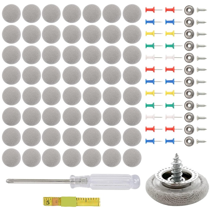 Kit 65 capse, Axroad Mall, Kit Pentru Reparare Tapiterie Plafon Auto Profesional, Anti-rugina, Surubelnita, Banda de masura, Ace colorate, Vine cu cutie, Usor de utilizat, Compatibil audi, opel, bmw, Gri