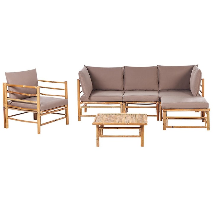 Set lounge pentru gradina cu 5 locuri Cerreto Stanga Lemn de bambus Taupe