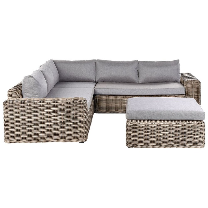 Coltar pentru gradina cu otoman cu 6 locuri Palermo Modular Ratan sintetic Maro deschis