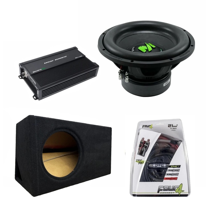 Pachet Subwoofer auto Deaf Bonce MF 12R D2 1200W RMS + Amplificator Machete MFA-1.1500 + Incinta custom + kit de cabluri 35mm