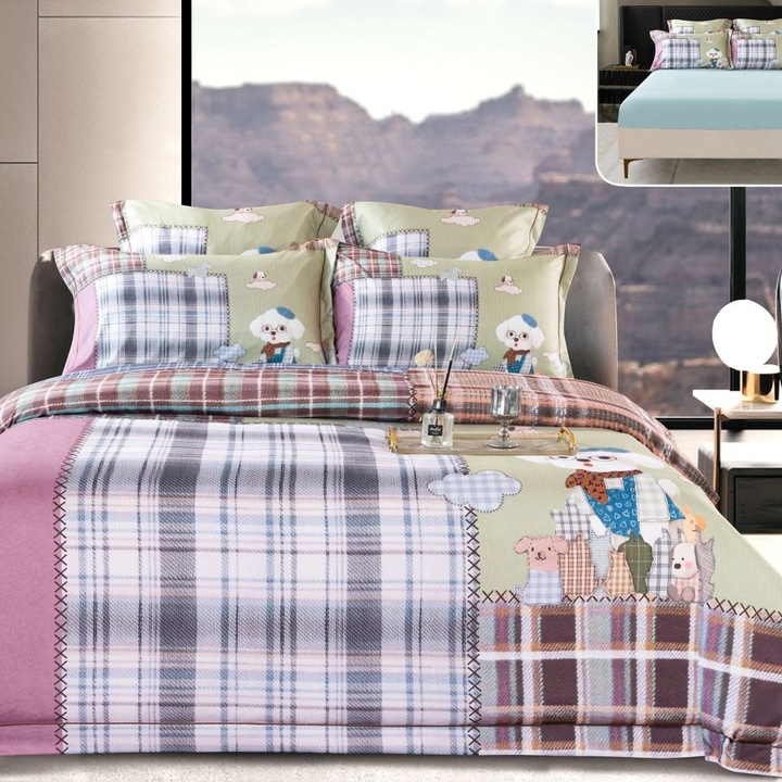 Dupla ágyneműhuzat garnitúra, 6 részes, szatén pamut, 180 x 200 cm, többszínű, Casa de Vis, PSS-18