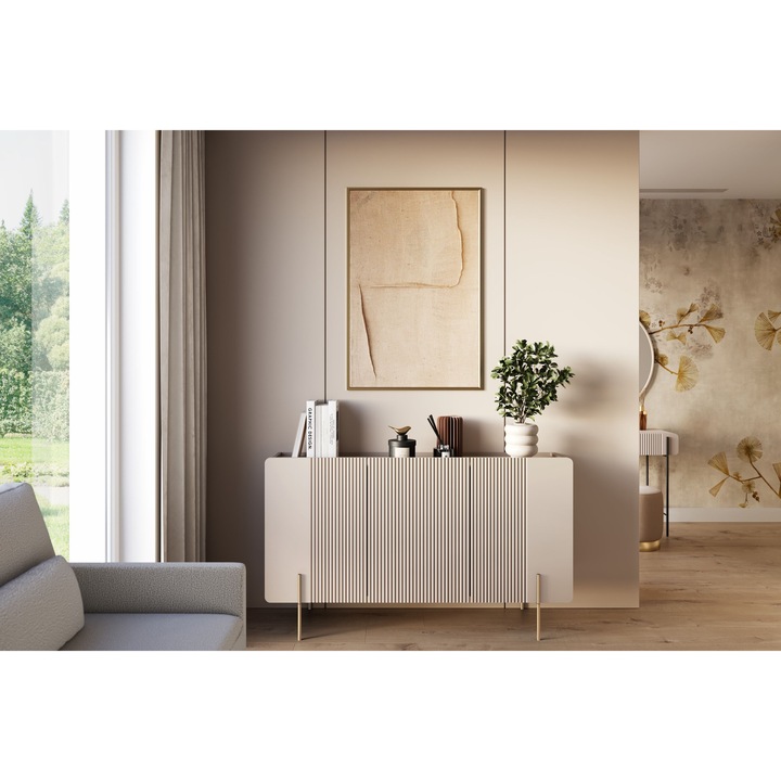 Fiókos szekrény arany lábakkal és hullámos MDF előlappal Malmi 150 cm