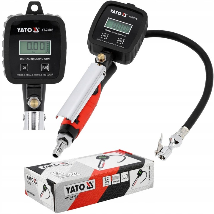 Pistol de pompare cu display digital Yato, 0-14 bar, 40cm, 80x78mm