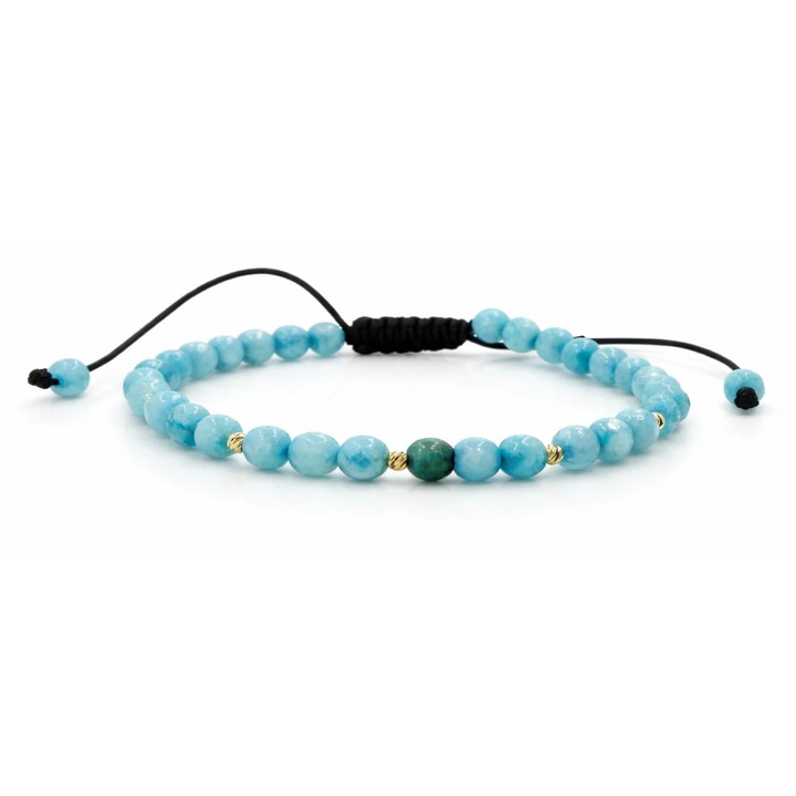 Brățară din aur 14k cu jad bleu și 5 biluțe, reglabilă