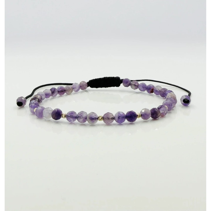 Bratara aurie reglabila cu ametist si 5 bilute de 2mm