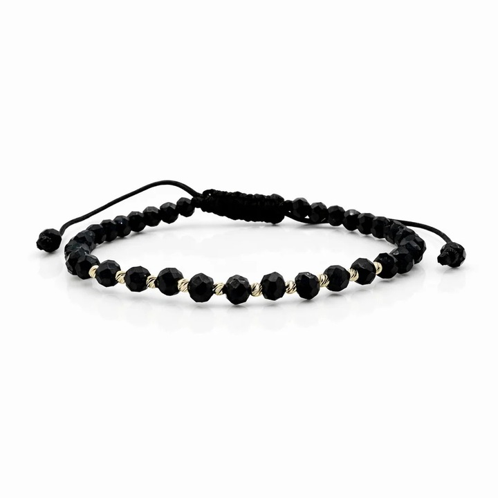 Bratara ajustabila cu cristale rotunde si 10 bilute aur 14k