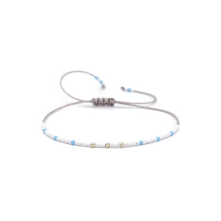 Bratara cu snur, margele Miyuki, bilute din aur 14K, reglabila