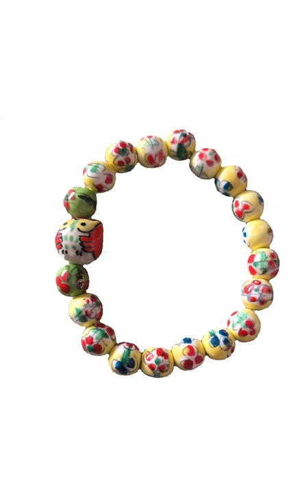 Brățară ceramica galbenă cu model floral, elastic