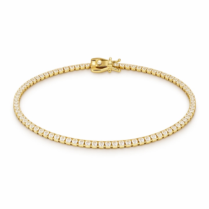 Bratara tennis dama, HADES Jewelry, argint 925 placat cu aur 14K, pietre zirconiu 1.75 mm, lungime 17 cm