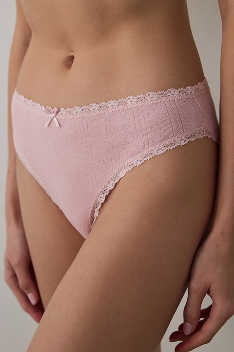 Penti, Chiloti cu model pointelle si terminatii din dantela, Roz, 2XL