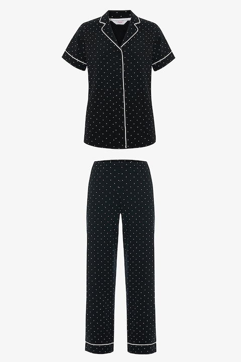 Penti, Pijama din bumbac cu buline, Negru, S