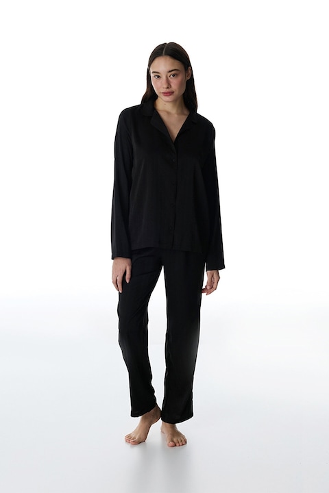Penti, Pijama cu model uni si maneci lungi, Negru