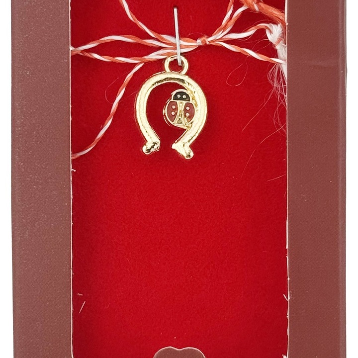 Martisor Pandantiv, Jolie, Drag de Primavara, Model Portcoava Buburuza, Rosu/Negru