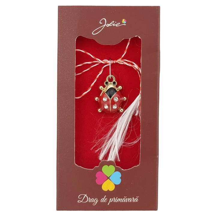 Martisor Pandantiv, Jolie, Drag de Primavara, Model Buburuza, Rosu/Negru