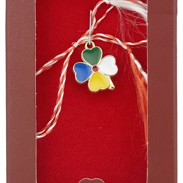 Martisor Pandantiv, Jolie, Drag de Primavara, Model Trifoi Color, Rosu/Negru