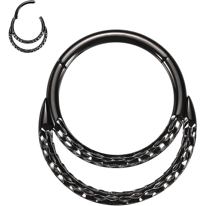 Cercel Septum Clicker 16G pentru piercing, Inel Dublu, Otel Chirurgical 316L, Inel 10mm
