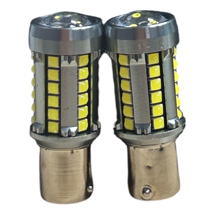 Set Becuri LED Profesionale Marsarier / DRL 1156 P21W cu Lupa, 39 LED SMD 3030, Canbus Fara Eroare, Lumina Alb Intens