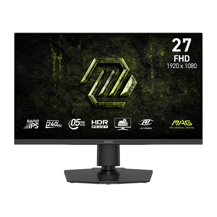 Монитор Gaming MSI MAG 272PF X24, 27", Full HD (1920 x 1080), Fast IPS, 240 Hz, 0.5ms GtG, AMD FreeSync™ Premium, HDR Ready, HDMI, Display Port, 2x2W високоговорители, Pivot, Черен