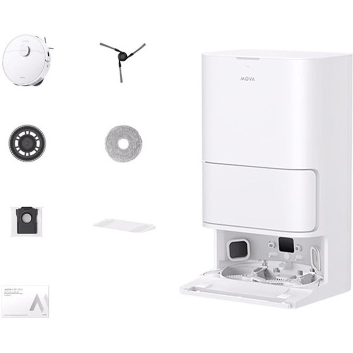 Robot de aspirare MOVA E40 Ultra, 19.000 Pa, 5.200mAh, 260 min, Single-line Laser, statie colectare inteligenta, Alb