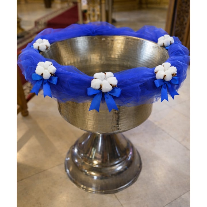 Tull decor cristelnita, albastru electric cu flori de bumbac, 3M, Recostore®, REC5015/1