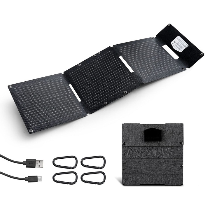 Panou solar camping, Pliabil, monocristalin, 30 W, IP65, Incarcator multi-dispozitiv, 858 x 246 x 21 mm