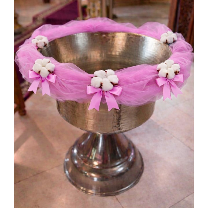 Tull decor cristelnita, roz cu flori de bumbac, 3M, Recostore®, REC5015/3