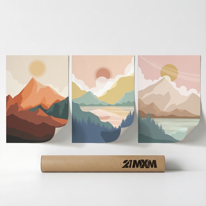 Комплект от 3 декоративни плаката Boho 'Слънце-Луна-Небесно 4', текстилен материал, 21MXM, A3 (29.7 x 42 см), без рамка