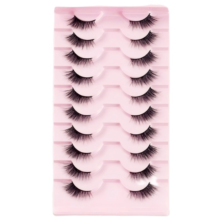 Set de 10 perechi de gene false, sintetice, 3D naturale, reutilizabile, cu finisaj natural, super fine, negre