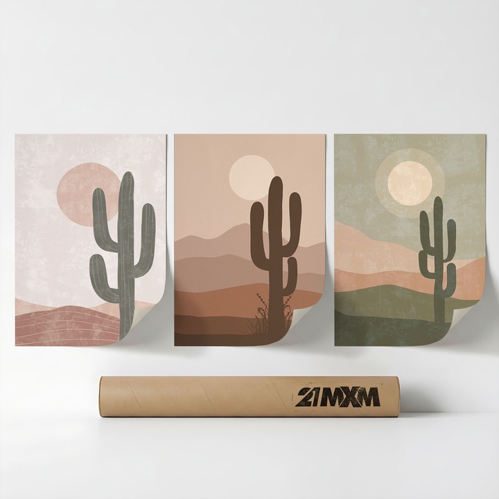 Комплект от 3 декоративни плаката Boho 'Слънце-Луна-Небесно 5', текстилен материал, 21MXM, A3 (29.7 x 42 см), без рамка