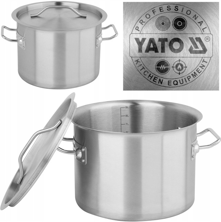 Oala joasa cu capac din otel inoxidabil Yato, 25x18cm, 9l, compatibila cu toate tipurile de plite
