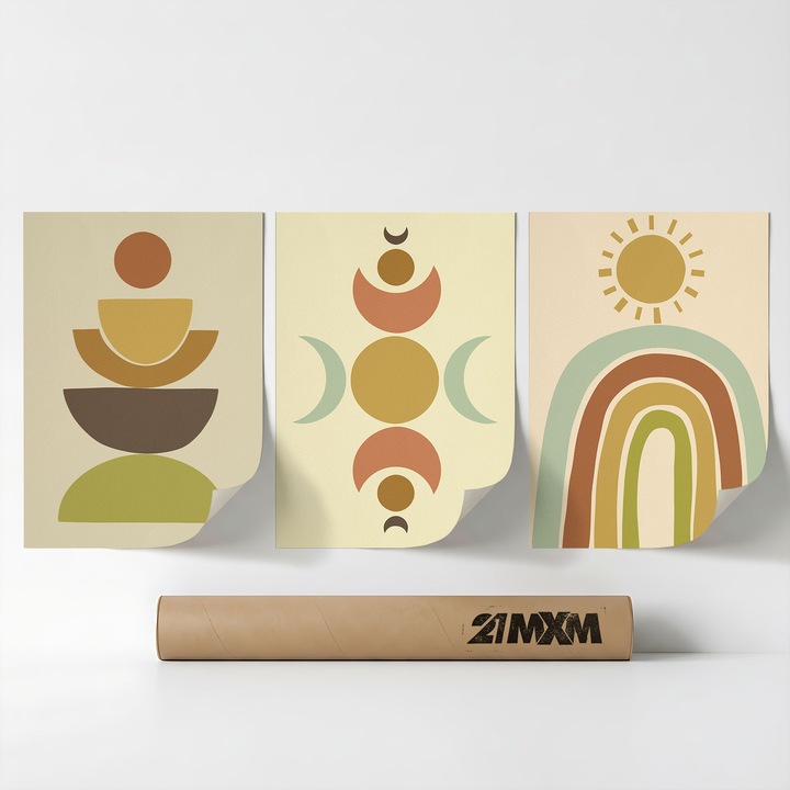 Комплект от 3 декоративни постерa Boho 'Слънце-Луна-Небесни 9', текстилен материал, 21MXM, A3 (29.7 x 42 cm), без рамка