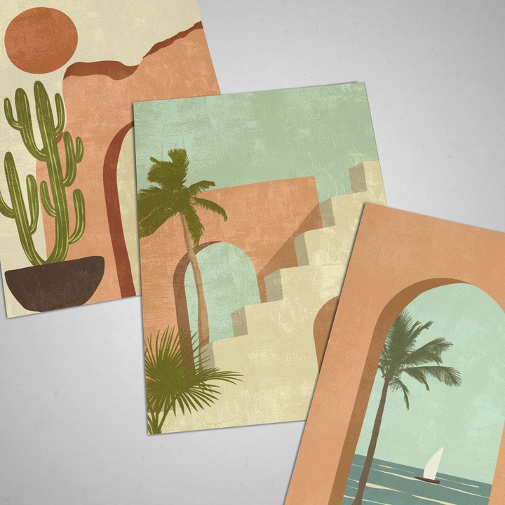 Комплект от 3 декоративни плаката Boho 'Sun-Moon-Celestial 10', текстилен материал, 21MXM, A3 (29.7 x 42 см), без рамка