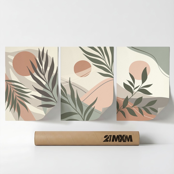 Set 3 Postere Decorative Boho 'Sun-Moon-Celestial 15', Material Textil, 21MXM, A3 (29.7 x 42 cm), Fara Rama