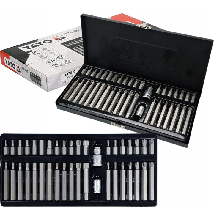 Set profesional de biti Yato, 40 piese, Torx, Hex, Spline, 3/8" si 1/2", S2