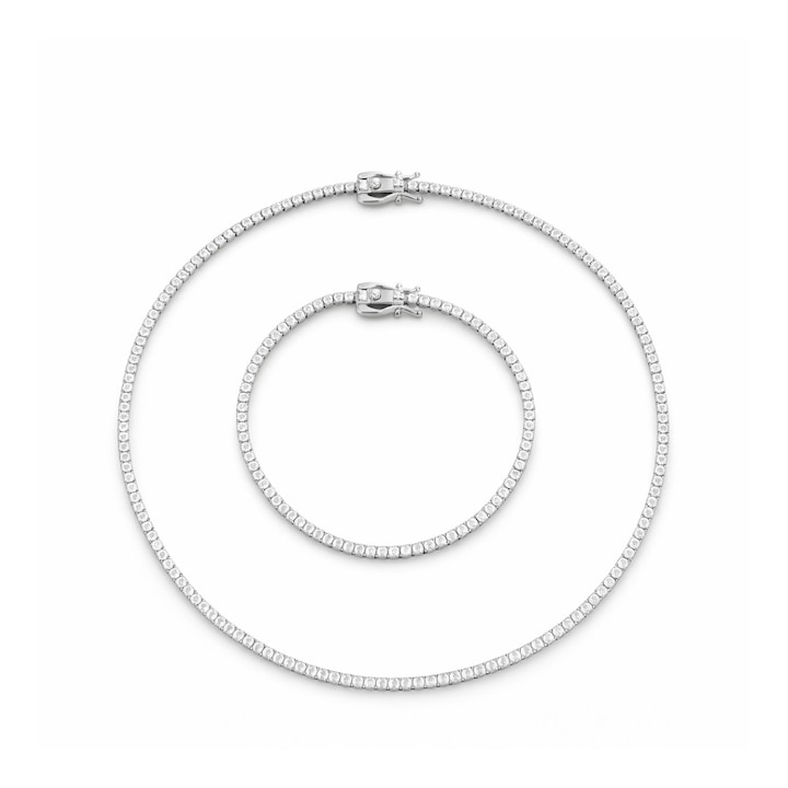 Set colier si bratara tennis dama din argint 925 placat cu rodiu, pietre zirconiu 1.75 mm, inchidere tennis de siguranta – Ambalaj cadou gratuit