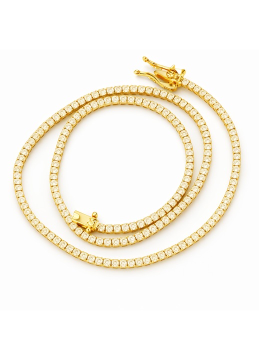 Colier tennis dama din argint 925 placat cu aur galben 14k, pietre zirconiu 1.75 mm, 35 cm lungime, inchidere tennis de siguranta – Ambalaj cadou gratuit