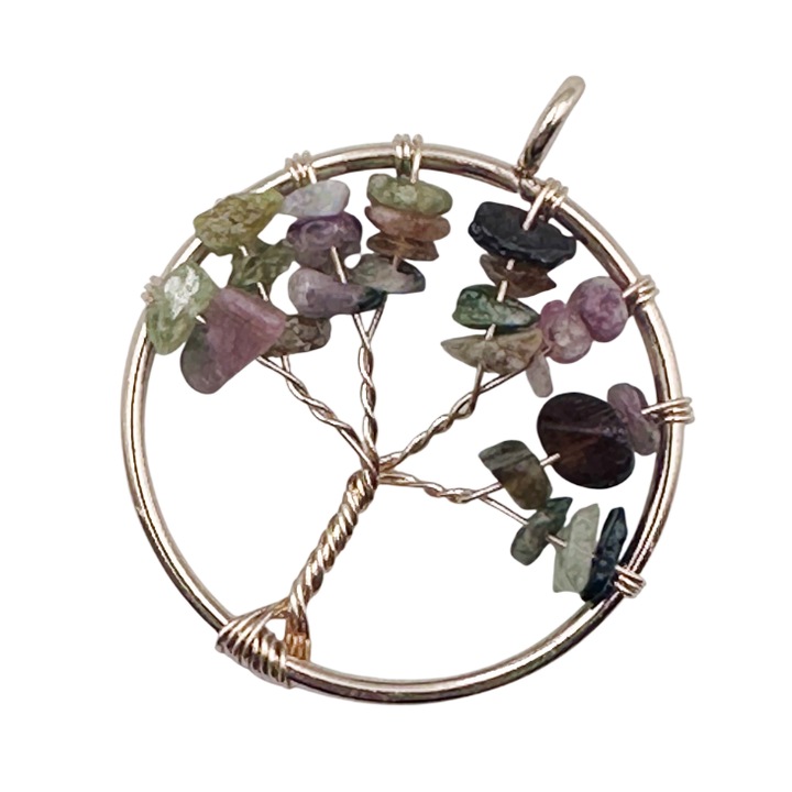 Pandantiv Pomul Vietii cu Pietre TURMALINA, PRAVALIA CU SURPRIZE, Auriu/ Negru, 5 cm