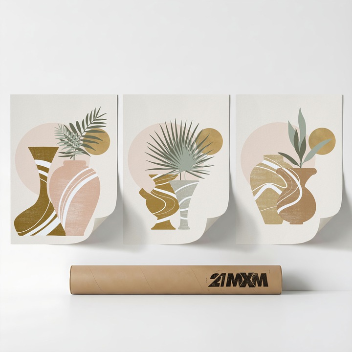 Комплект от 3 декоративни плаката Boho 'Слънце-Луна-Небесно 20', текстилен материал, 21MXM, A3 (29.7 x 42 см), без рамка