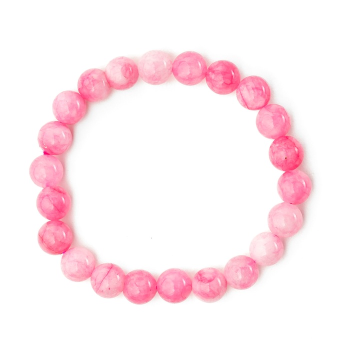 Bratara creata din pietre semipretioase de Jad Roz sfere 8.5mm pe fir elastic rezistent