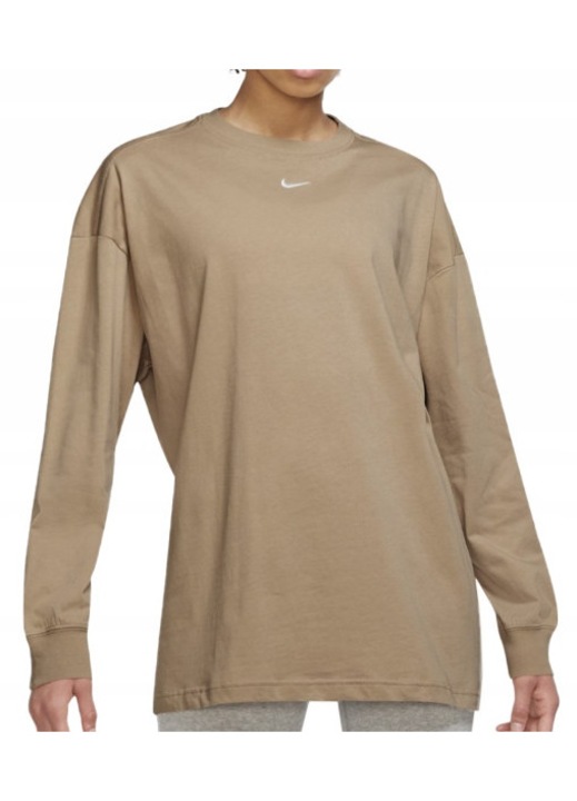 Női blúz Nike Essential, hosszú ujjú, túlméretezett szabás, pamut, bézs, M INTL