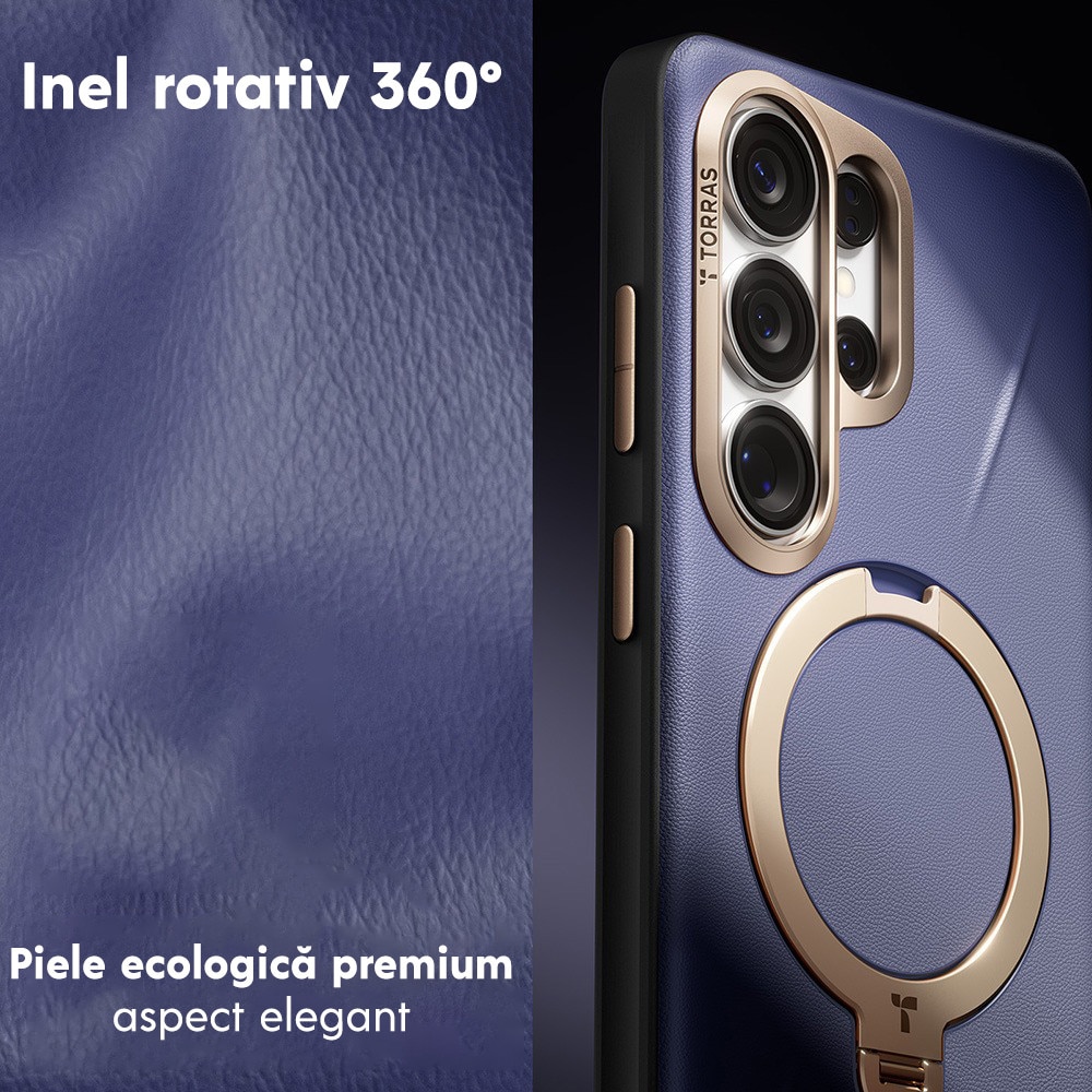 Husa pentru Samsung Galaxy S26 Ultra Torras QPRO Leather Series, Piele ecologica, Inel rotativ, Calitate premium, Mov