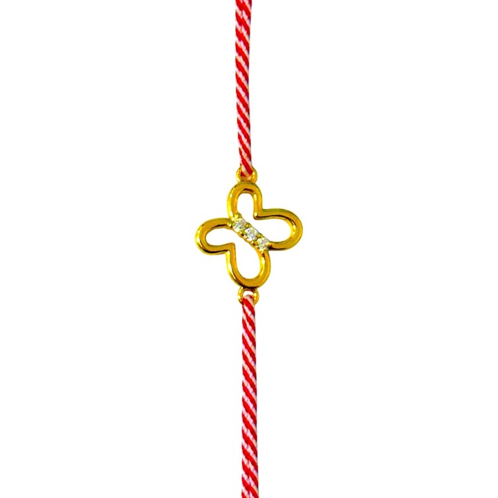 Bratara Placata cu Aur 24k, Snur Rosu/Alb, Model 11, Fluture
