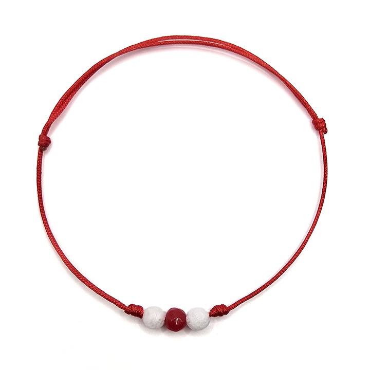 Martisor karkötő, állítható, Lexy's Boutique, féldrágakövekkel jáde, piros/fehér