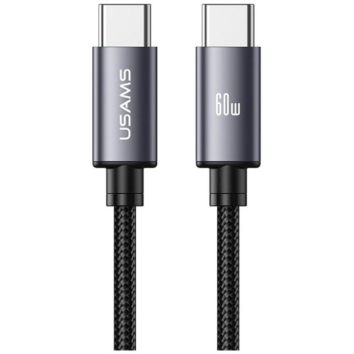 Cablu pentru incarcare si transfer de date USAMS U91, USB-C la USB-C, 60W, 3A, 1m, Negru