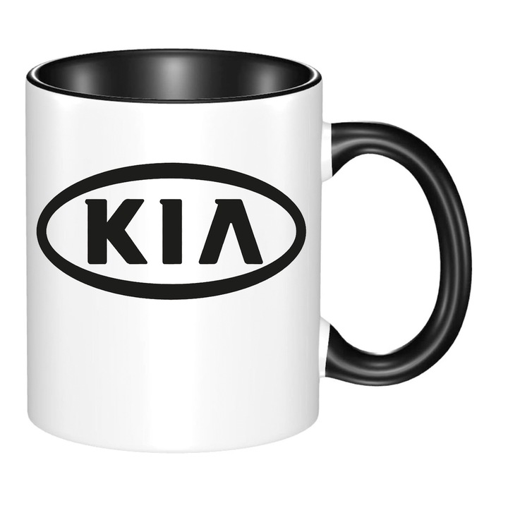 Cana din portelan Kia 330ml, alb si negru, design modern, rezistent la masina de spalat vase