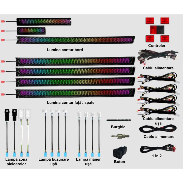Lumini ambientale dedicate Toyota Land Cruiser Prado 2010-2019 RGB Acrilice 19 in 1 Dinamice cu efect symphony Control din Aplicatie Bluetooth / Buton