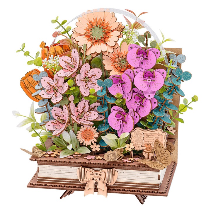 Puzzle 3D, ROWOOD, din lemn, Carte cu flori, 552 piese