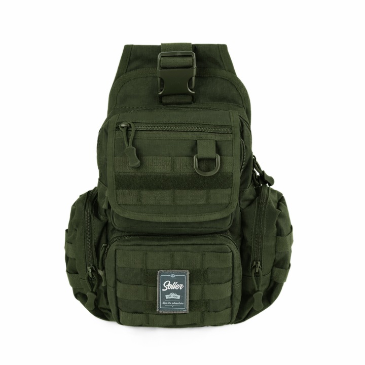 Rucsac tactic pe umăr Solier SV25 Recon, sistem MOLLE, verde, 31, 5x25x15cm