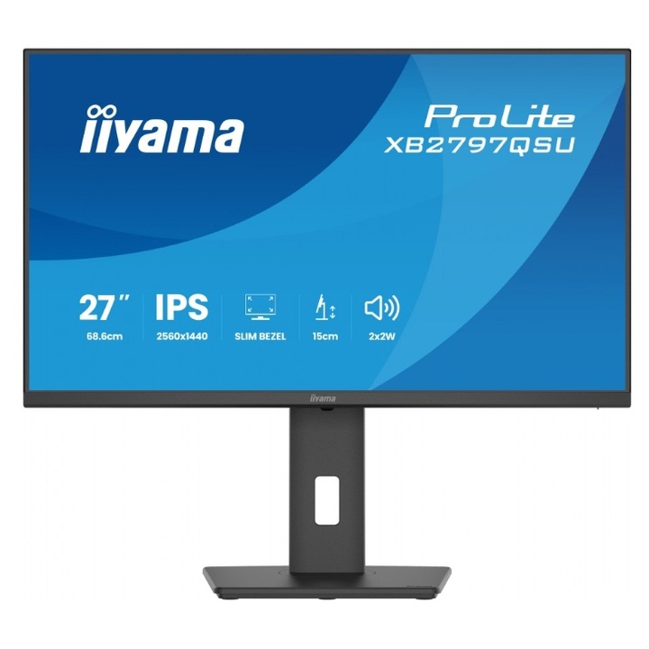 Monitor IPS LED Iiyama 27" XB2797QSU-B1, QHD 2560 x 1440, HDMI, DisplayPort, Boxe, Pivot, 75 Hz, 1 ms Negru